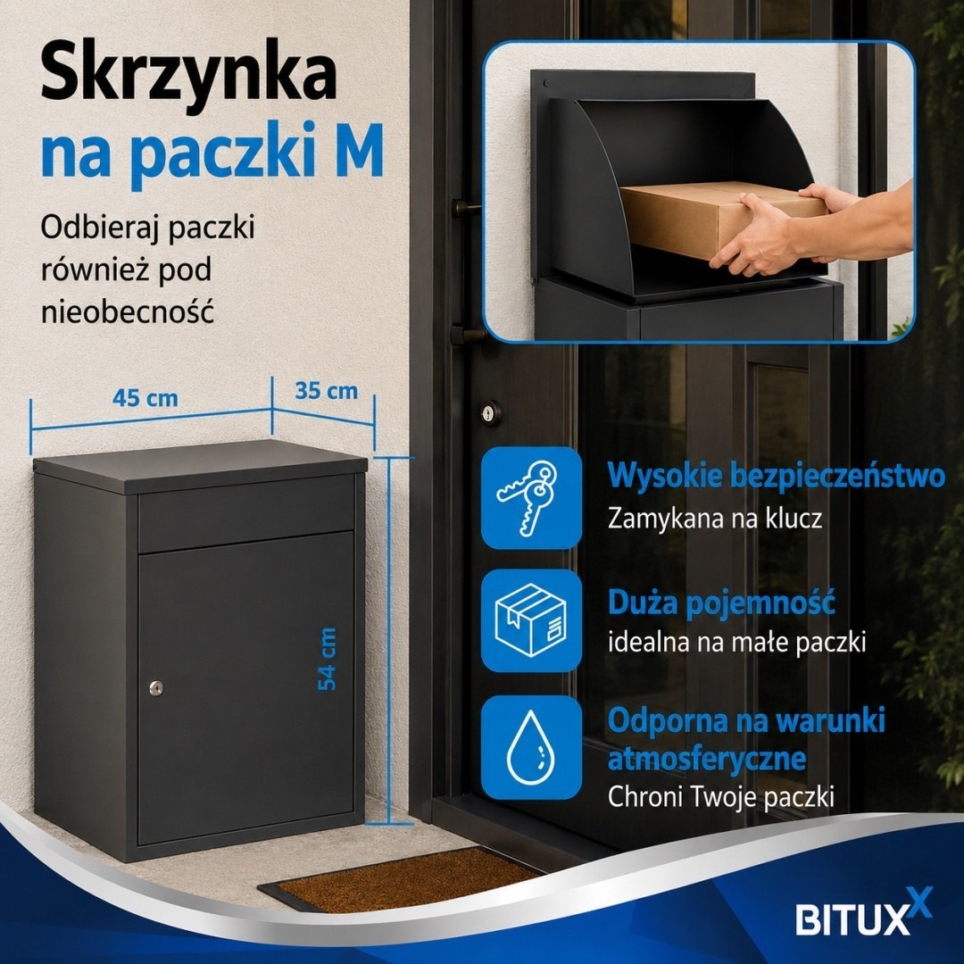 Schránka Na Balíky BITUXX M Uzamykatelná Antracit Box Na Zásilky 54 cm M19996